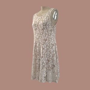 Free People Neutral Cream Lace Sheer Sleeveless Cotton A Line Mini Dress S